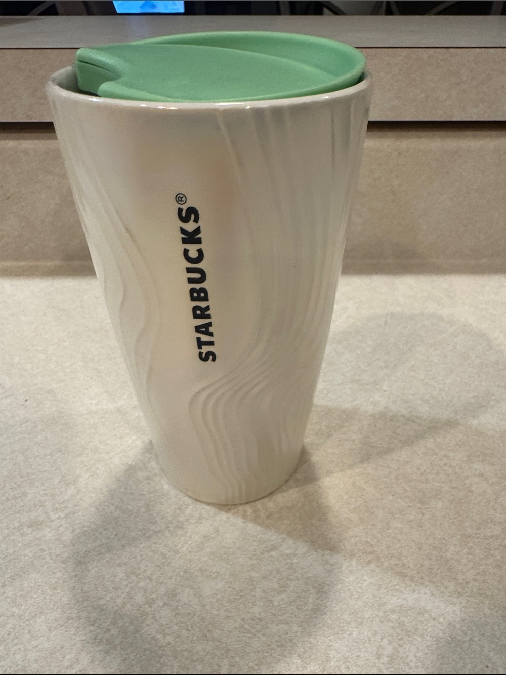 Starbucks White Ceramic Travel Tumbler with Mint Green Lid